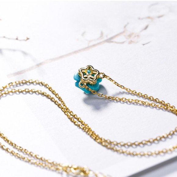 Authentic Turquoise Stone Flower Necklace Chain - Picture 8 of 12